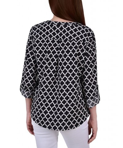 Petite Tab Y Neck Blouse Lilas Ground, Black Lines $12.60 Tops