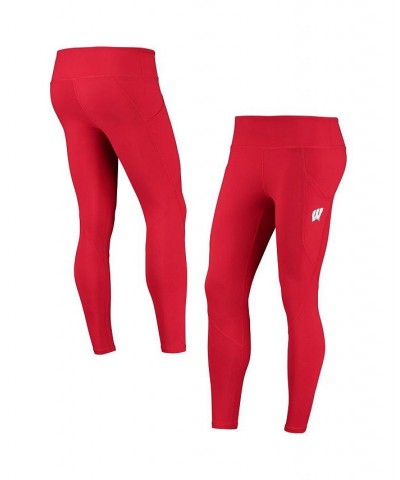 Women's Red Wisconsin Badgers Pocketed Leggings Red $30.80 Pants