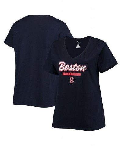 Women's Navy Boston Red Sox Plus Size V-Neck T-shirt Navy $16.45 Tops