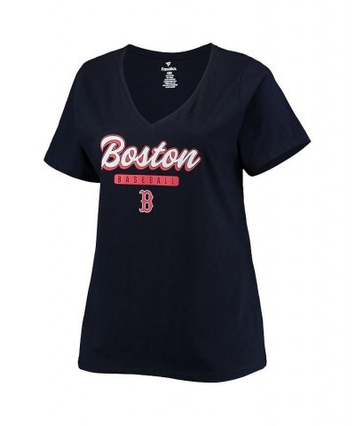 Women's Navy Boston Red Sox Plus Size V-Neck T-shirt Navy $16.45 Tops