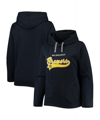 Women's Navy Milwaukee Brewers Plus Size Side Split Pullover Hoodie Navy $43.15 Sweatshirts
