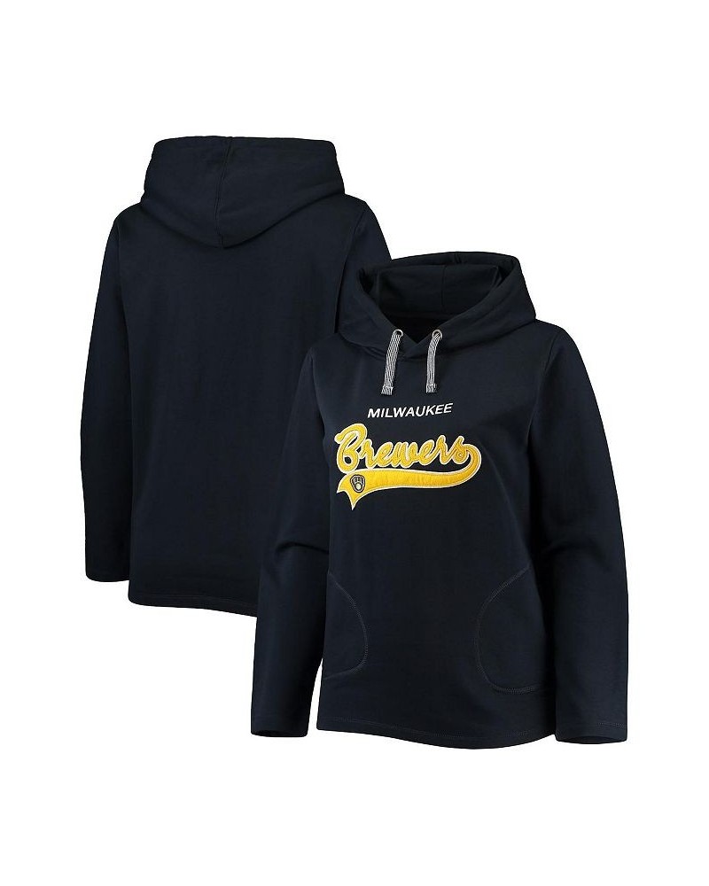 Women's Navy Milwaukee Brewers Plus Size Side Split Pullover Hoodie Navy $43.15 Sweatshirts