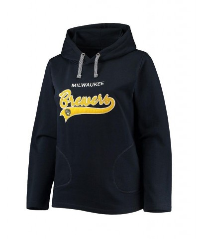 Women's Navy Milwaukee Brewers Plus Size Side Split Pullover Hoodie Navy $43.15 Sweatshirts