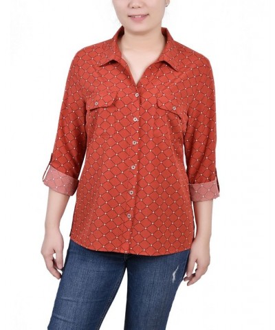 Women's 3/4 Roll Tab Shirt with Pockets Bossanova White and Black Dot $16.32 Tops