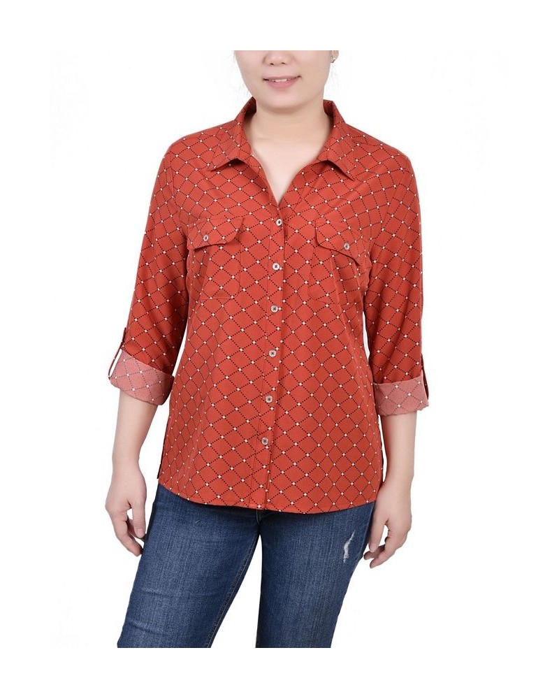 Women's 3/4 Roll Tab Shirt with Pockets Bossanova White and Black Dot $16.32 Tops