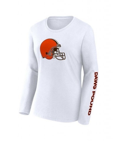 Women's Branded Brown White Cleveland Browns Short and Long Sleeve T-shirt Combo Pack Multi $24.60 Tops