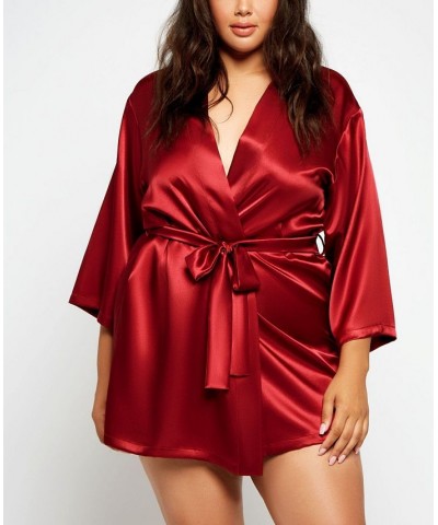 Plus Size Ultra Soft Satin Lounge and Poolside Robe Burgundy $34.65 Lingerie
