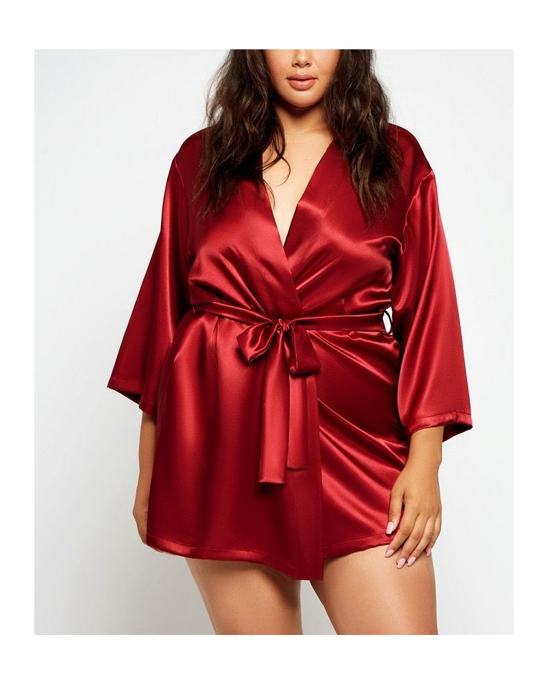 Plus Size Ultra Soft Satin Lounge and Poolside Robe Burgundy $34.65 Lingerie