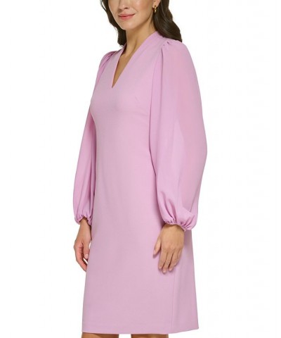 Women's Balloon-Sleeve Mixed-Media Dress Purple $36.49 Dresses