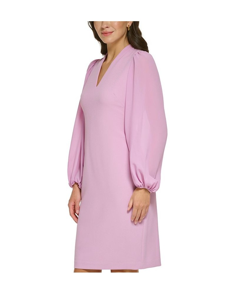 Women's Balloon-Sleeve Mixed-Media Dress Purple $36.49 Dresses