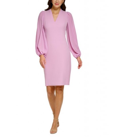 Women's Balloon-Sleeve Mixed-Media Dress Purple $36.49 Dresses