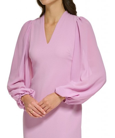 Women's Balloon-Sleeve Mixed-Media Dress Purple $36.49 Dresses