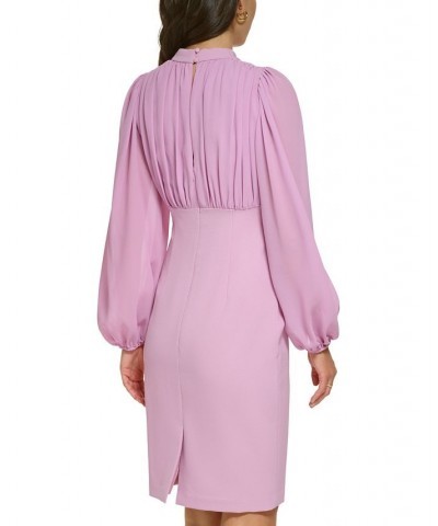 Women's Balloon-Sleeve Mixed-Media Dress Purple $36.49 Dresses