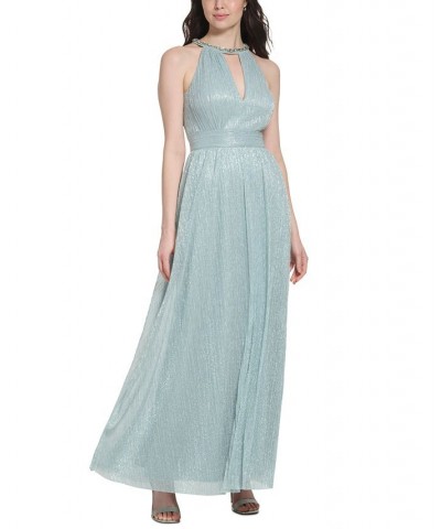 Embellished-Neck Sleeveless Gown Sky $36.40 Dresses