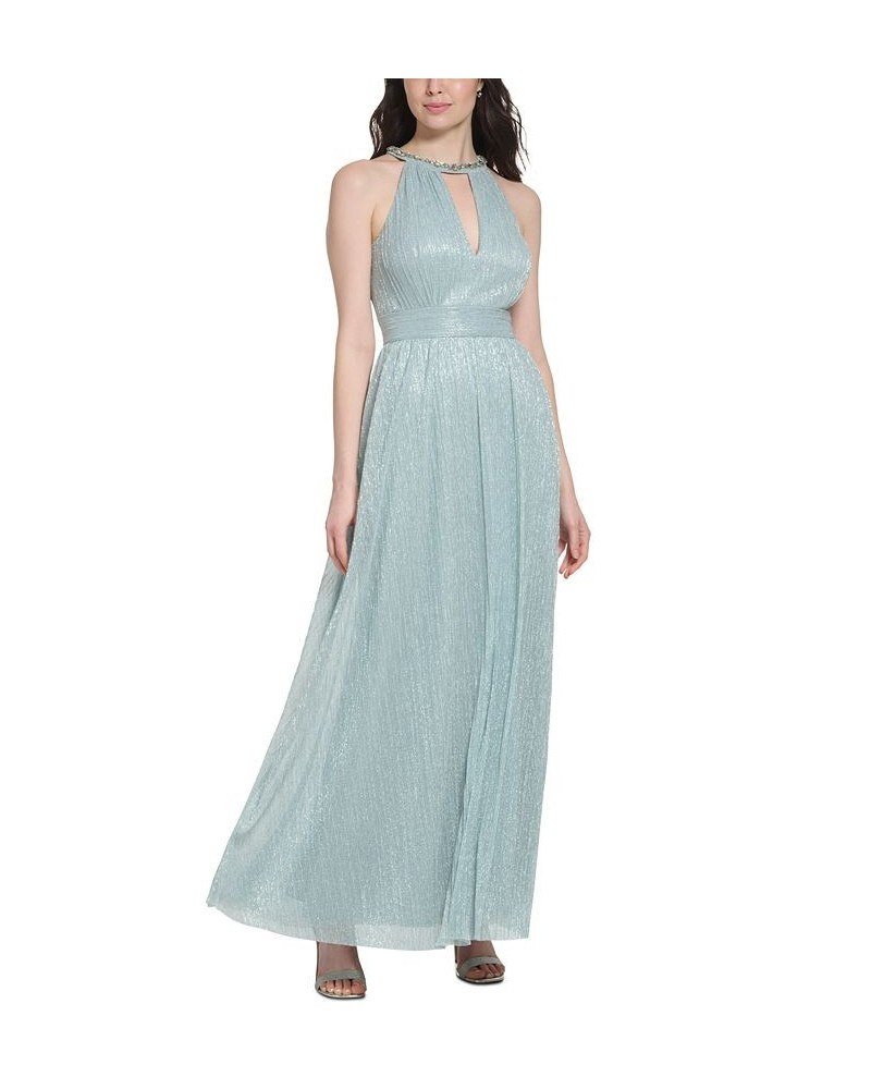 Embellished-Neck Sleeveless Gown Sky $36.40 Dresses