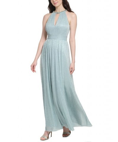 Embellished-Neck Sleeveless Gown Sky $36.40 Dresses