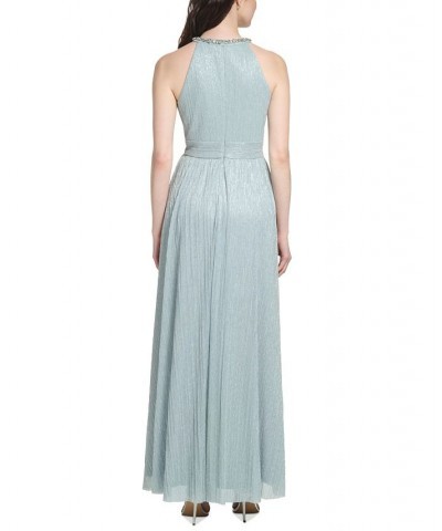 Embellished-Neck Sleeveless Gown Sky $36.40 Dresses