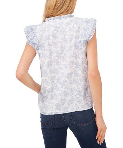 Women's Ruffled-Neck Printed Pintucked Blouse Ultra White $48.06 Tops