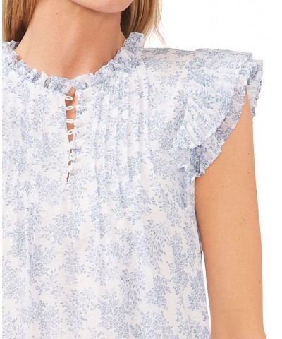 Women's Ruffled-Neck Printed Pintucked Blouse Ultra White $48.06 Tops