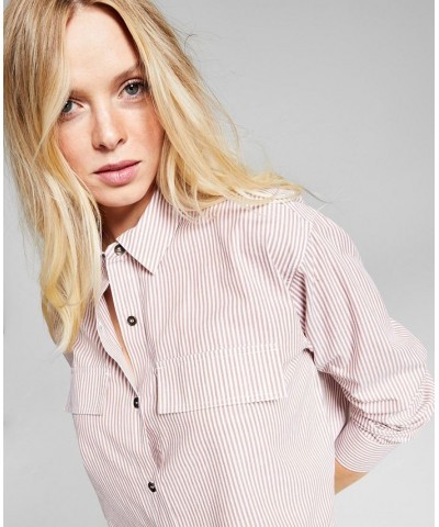 Women's Poplin Collared Shirt Navy Peony/white Stripe $11.58 Tops