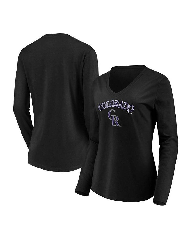 Women's Black Colorado Rockies Core Team Lockup Long Sleeve V-Neck T-shirt Black $26.54 Tops