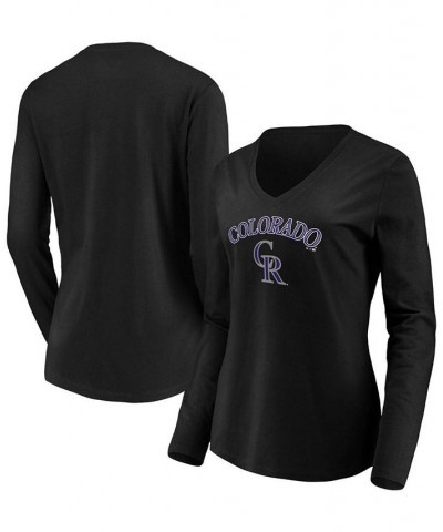 Women's Black Colorado Rockies Core Team Lockup Long Sleeve V-Neck T-shirt Black $26.54 Tops