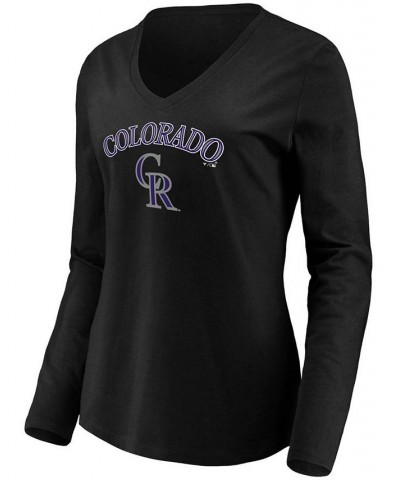 Women's Black Colorado Rockies Core Team Lockup Long Sleeve V-Neck T-shirt Black $26.54 Tops