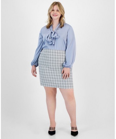 Plus Size Tweed Pencil Skirt Bar White Combo $23.53 Skirts
