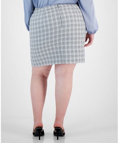 Plus Size Tweed Pencil Skirt Bar White Combo $23.53 Skirts