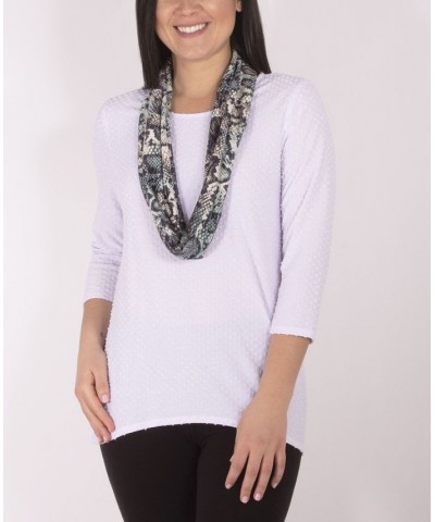 Plus Size 3/4 Sleeve Textured Tunic with Detachable Scarf Set 2 Piece White $11.93 Tops