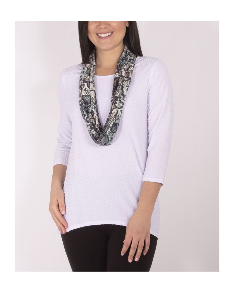 Plus Size 3/4 Sleeve Textured Tunic with Detachable Scarf Set 2 Piece White $11.93 Tops