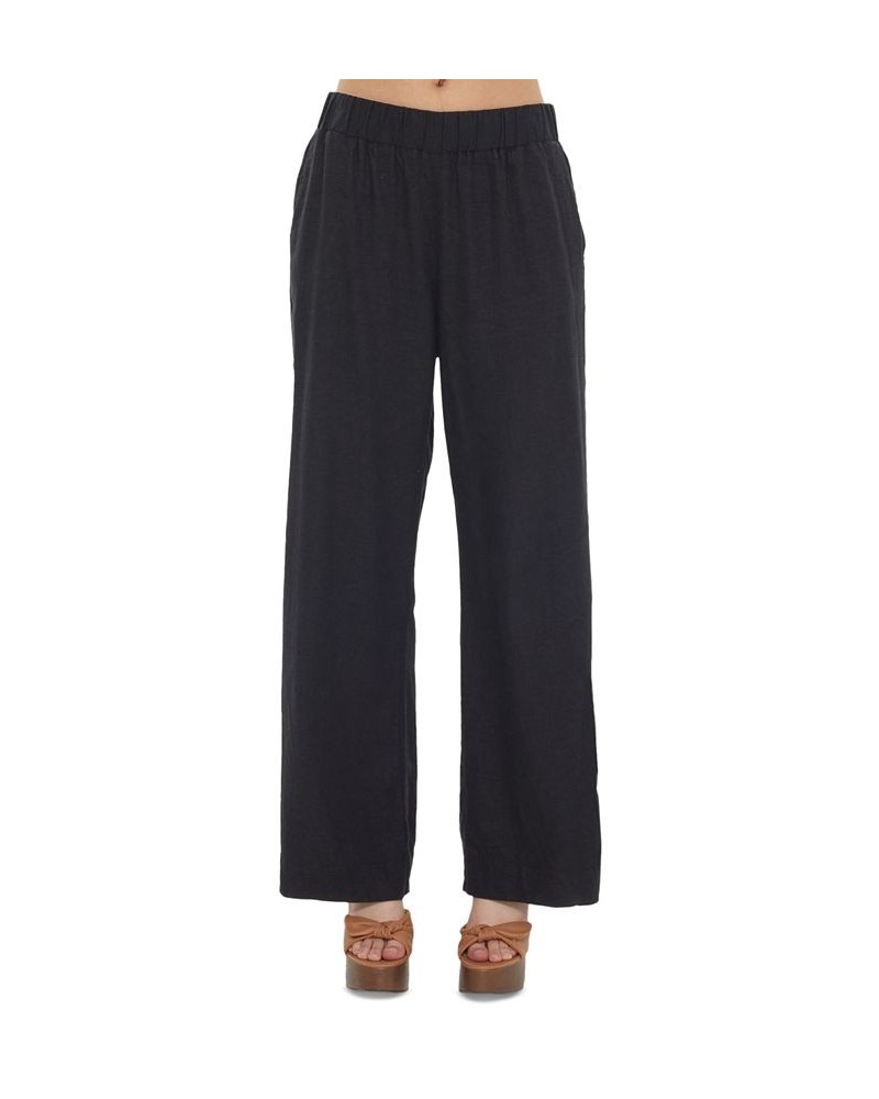 Women's Elastic-Waist Wide-Leg Pull-On Pants Black $13.78 Pants