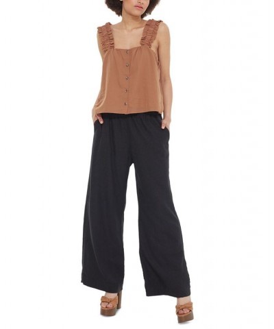 Women's Elastic-Waist Wide-Leg Pull-On Pants Black $13.78 Pants