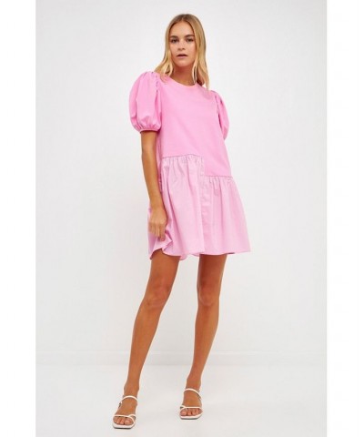 Women's Knit Woven Mixed Dress Bubblegum pink $37.80 Dresses