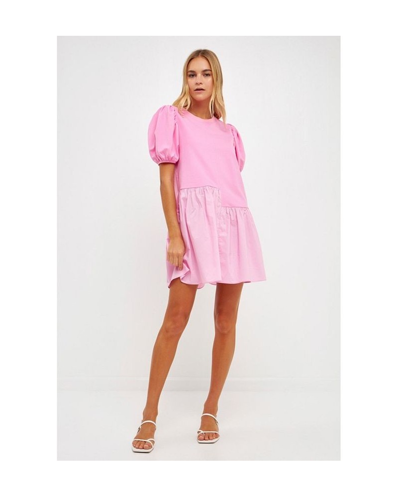 Women's Knit Woven Mixed Dress Bubblegum pink $37.80 Dresses