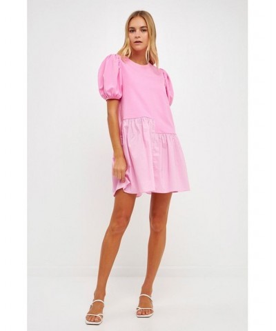 Women's Knit Woven Mixed Dress Bubblegum pink $37.80 Dresses