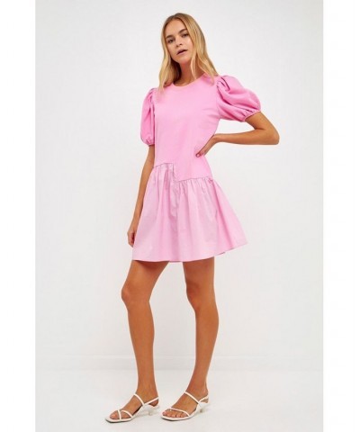 Women's Knit Woven Mixed Dress Bubblegum pink $37.80 Dresses