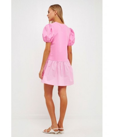 Women's Knit Woven Mixed Dress Bubblegum pink $37.80 Dresses