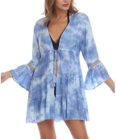 Women's Tie-Dyed Bell-Sleeve Cover-Up Ocean Tie Dye $33.28 Swimsuits