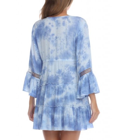 Women's Tie-Dyed Bell-Sleeve Cover-Up Ocean Tie Dye $33.28 Swimsuits