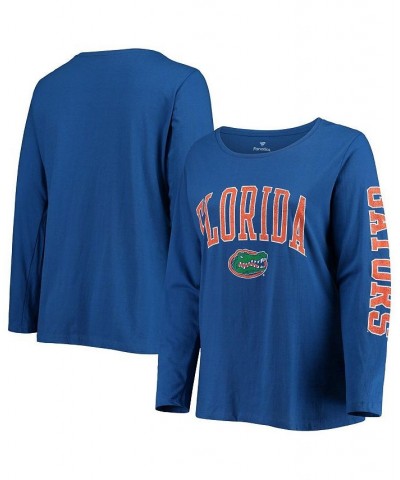 Women's Royal Florida Gators Plus Size Campus Arch Logo 2-Hit Scoop Neck Long Sleeve T-shirt Royal $27.50 Tops
