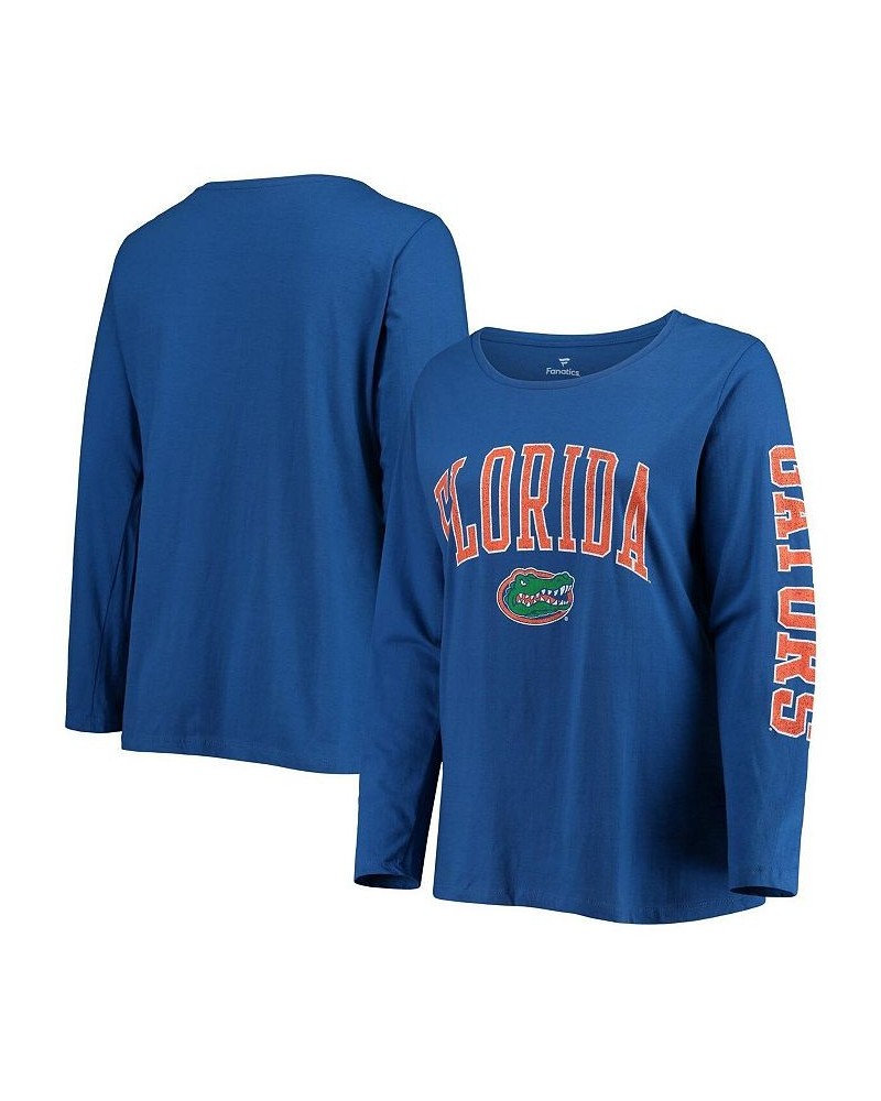 Women's Royal Florida Gators Plus Size Campus Arch Logo 2-Hit Scoop Neck Long Sleeve T-shirt Royal $27.50 Tops