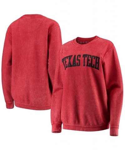 Women's Red Texas Tech Red Raiders Comfy Cord Vintage-Like Wash Basic Arch Pullover Sweatshirt Red $40.00 Sweatshirts