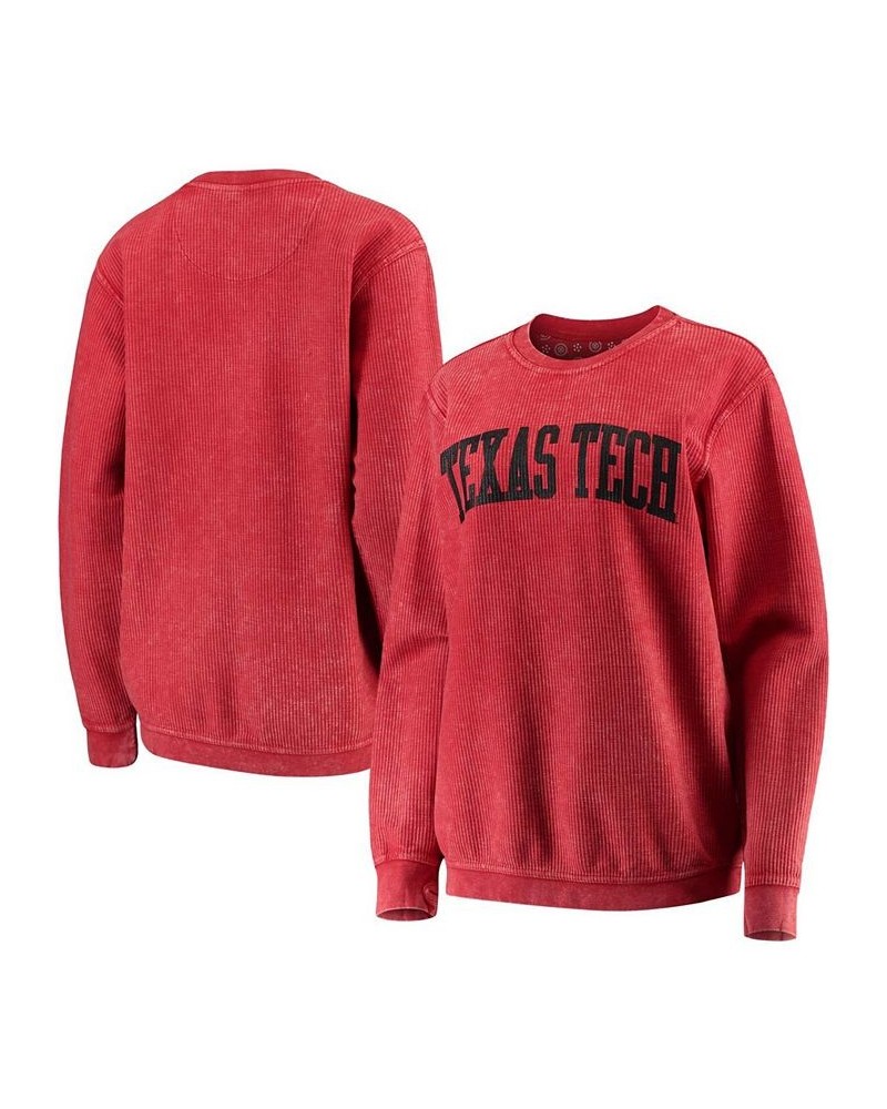 Women's Red Texas Tech Red Raiders Comfy Cord Vintage-Like Wash Basic Arch Pullover Sweatshirt Red $40.00 Sweatshirts