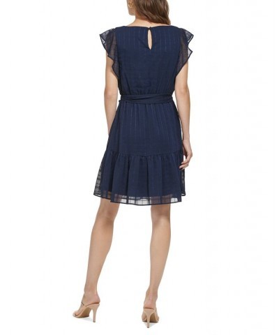 Women's Flutter-Sleeve Ruffled Fit & Flare Dress Blue $69.50 Dresses