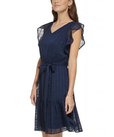 Women's Flutter-Sleeve Ruffled Fit & Flare Dress Blue $69.50 Dresses