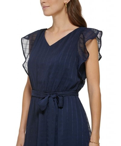 Women's Flutter-Sleeve Ruffled Fit & Flare Dress Blue $69.50 Dresses