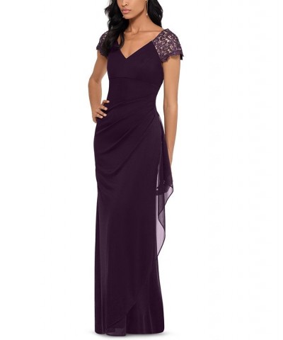 Lace-Sleeve Chiffon Gown Purple $64.07 Dresses