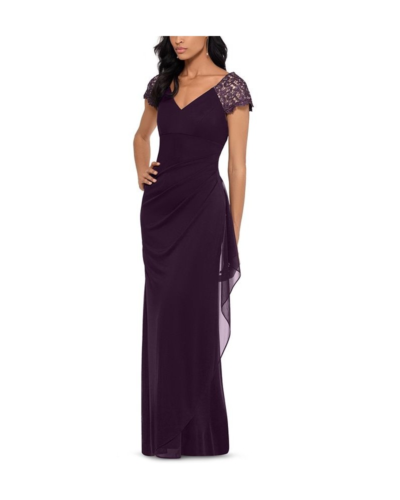 Lace-Sleeve Chiffon Gown Purple $64.07 Dresses