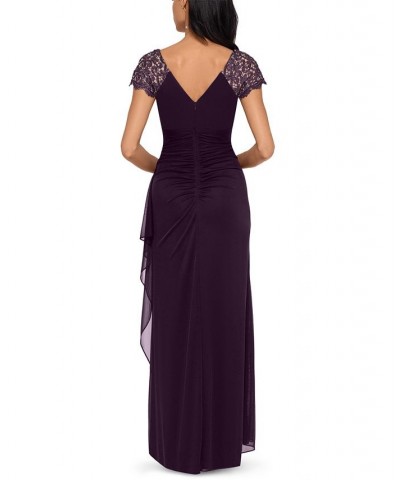 Lace-Sleeve Chiffon Gown Purple $64.07 Dresses